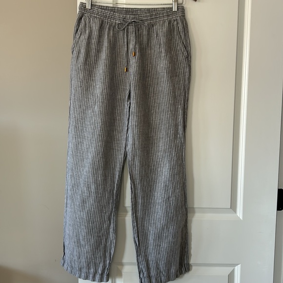 Ellen Tracy Linen Gray Pinstripe Pull-On Pants w Pockets, StringTies Medium - Picture 6 of 11